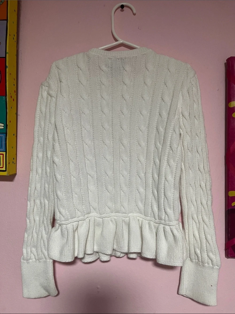 Ralph Lauren Cream Cable-Knit Button Front Cardigan with Peplum